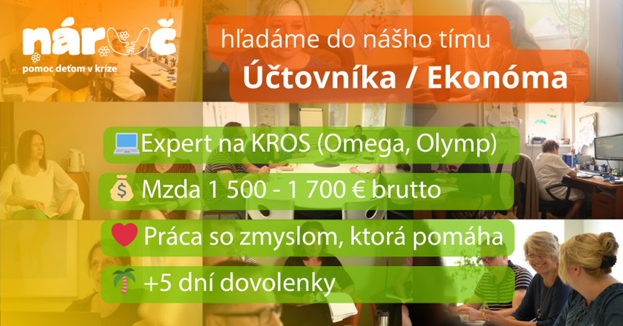 Hľadáme samostatného účtovníka (KROS pozitív) pre našu Náruč v Žiline! Máme pre vás férový plat, digitalizáciu a prácu so zmyslom. Sme už takmer 30 rokov fungujúce občianske združenie. Naša finančná [&hellip;]
